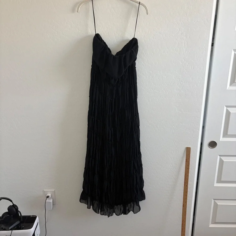 Abercrombie & Fitch Black Strapless Ruched Tiered Maxi Dress Solid Chiffon L